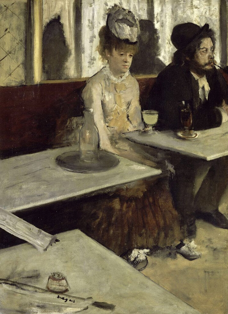 Absynt Edgara Degas (Musée d’Orsay) Kobieta to aktorka Ellen Andrée, mężczyzna Marcellin Desboutin, malarz.